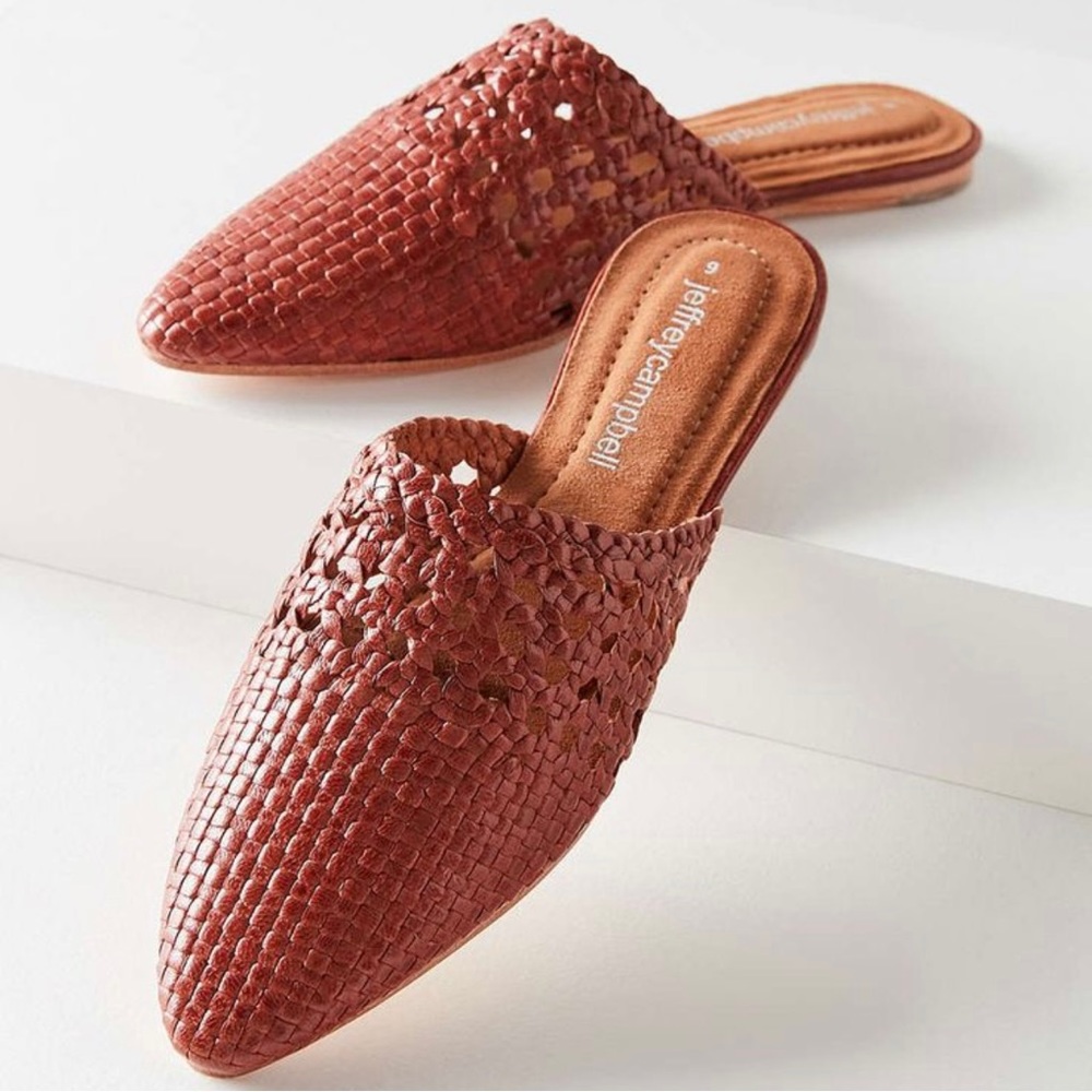 New Jeffrey Campbell Brown Woven Leather Flat Mule w Box